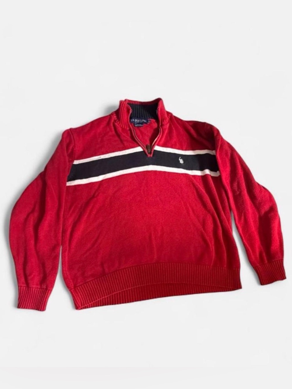 U.S. Polo Assn Red Quarter-Zip Striped Men’s Sweater